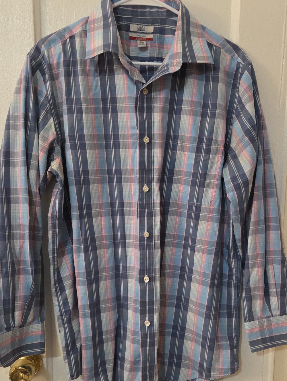 croft & barrow Blue and Pink Plaid Button-Down Shirt Large Classic Fit